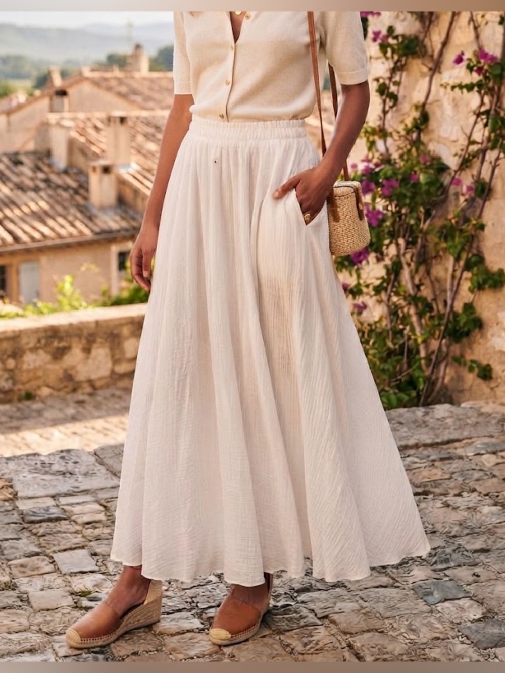 NWT Max Studio London White Cotton Blend Flowy Maxi Skirt Size S MSRP $148